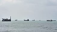 Commercial vessels are anchored in the Strait of Hormuz off Bandar Abbas, Iran, Friday, Sept. 4, 2026.
