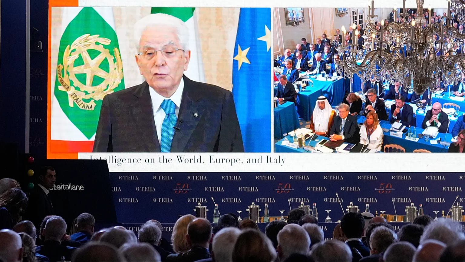 Il presidente della Repubblica italiana, Sergio Mattarella, ha mandato sabato un messaggio come ogni anno al Forum Ambrosetti: nella foto di AP quello del 2024