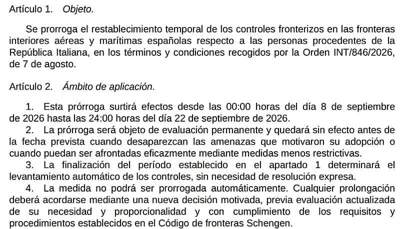 Ampliación de los controles fronterizos a ciudadanos italianos en España