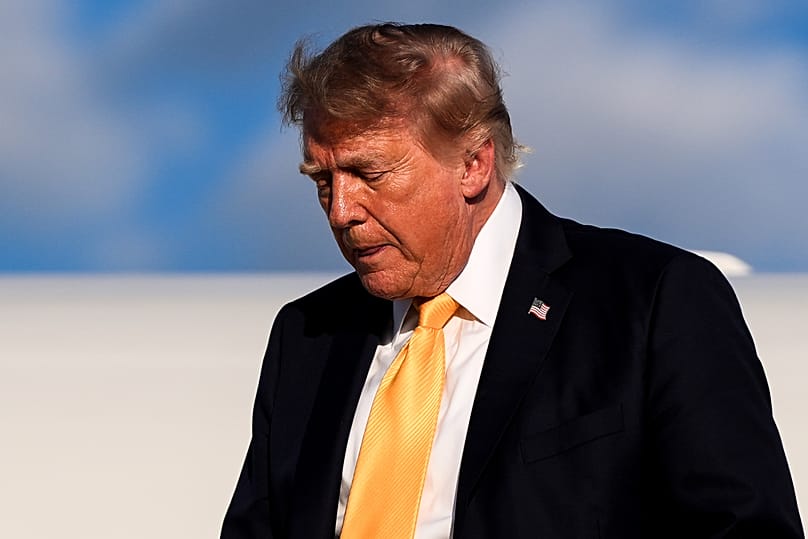 President Donald Trump disembarks Air Force One at Morristown Airport, Friday, Sept. 4, 2026, in Morristown, N.J.