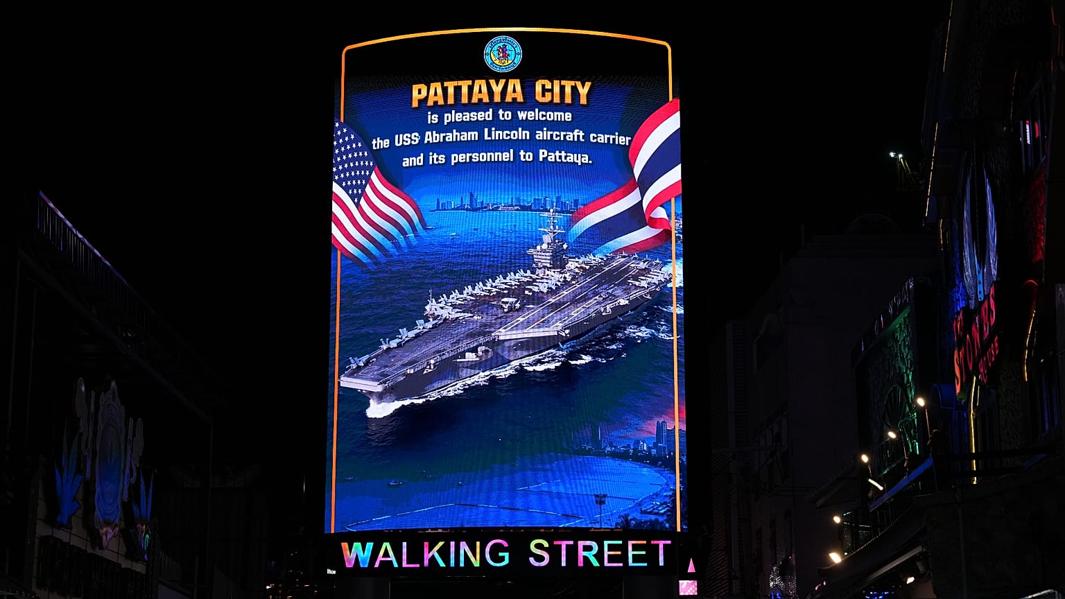 Billboard display at Walking Street in Pattaya, Thailand, Wednesday, Sept. 2, 2026. (AP Photo/Sakchai Lalit)