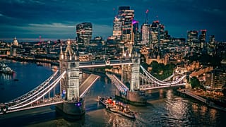 The Waverley passes under London's Tower Bridge 