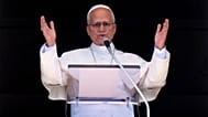Pope Leo XIV delivers his blessing as he recites the Angelus noon prayer from the window of his studio overlooking St.Peter's Square, at the Vatican, Sunday, Sept. 6, 2026. (A