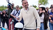 Ulrich Siegmund, top candidate for the "Alternative for Germany" (AfD) party holds his motorcycle keys in party colours