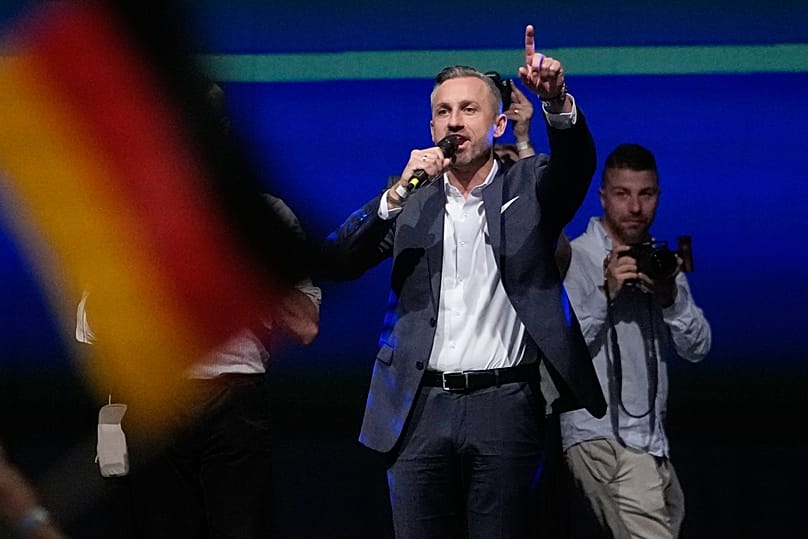 Top candidate Ulrich Siegmund speaks at an election party of the "Alternative for Germany" after the Saxony-Anhalt state elections in Magdeburg, 6 September, 2026