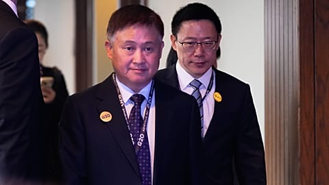FILE. Chinese Vice Minister of Finance Liao Min and Pan Gongsheng, head of China Central Bank, arrive for the G20 Finance Ministerial in North Carolina, 31 Aug. 2026