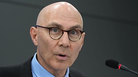 FILE - UN High Commissioner for Human Rights Volker Turk speaks to the media during a press conference in Seoul, South Korea, 13 May  2026. 
