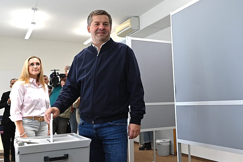 CDU-Spitzenkandidat und Ministerpräsident von Sachsen-Anhalt, Sven Schulze, bei der Abgabe seiner Stimme, Magdeburg, 6. September 2026