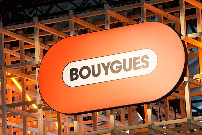 FILE - The Bouygues logo is seen at the Vivatech show in Paris in Paris, France, Wednesday, June 14, 2023