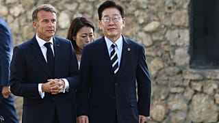 Le président français et son homologue sud-coréen Lee Jae-myung à Saint-Paul-de-Vence, France, le 7 septembre 2026.