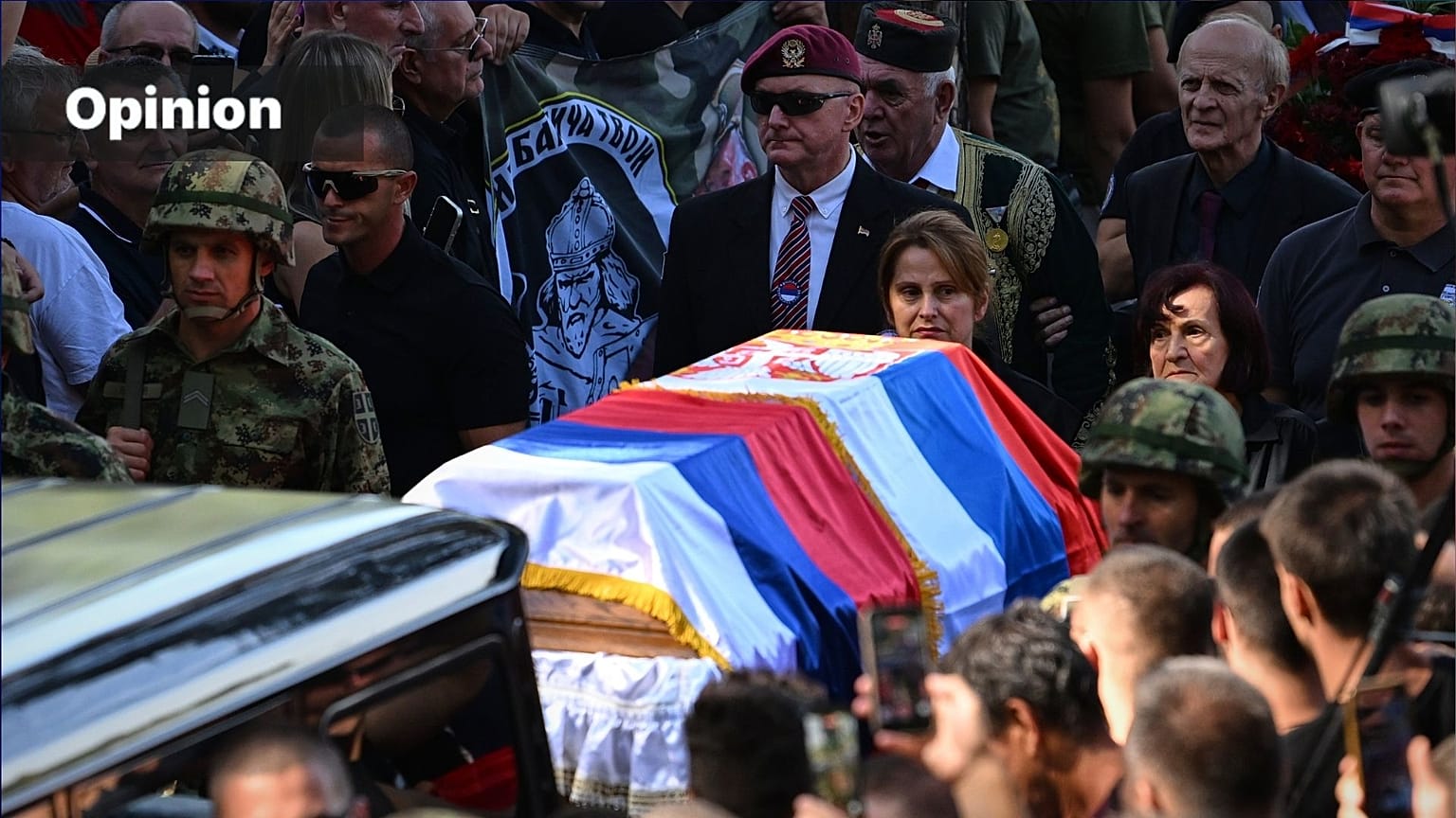 The coffin of the former Bosnian Serb army commander Ratko Mladic, who died last week at the Topcider Cemetery, in Belgrade, Serbia, Sept. 7, 2026. 