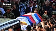The coffin of the former Bosnian Serb army commander Ratko Mladic, who died last week at the Topcider Cemetery, in Belgrade, Serbia, Sept. 7, 2026. 