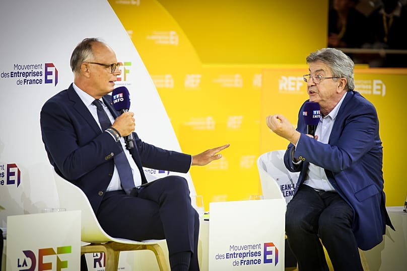 Former French Prime Minister and head of Horizons political party Edouard Philippe and French far-left leader Jean-Luc Melenchon in Paris, 27/08/2026