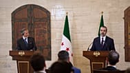 حضر المدير العام للوكالة الدولية للطاقة الذرية، رافائيل ماريانو جروسي (يسار)، ووزير الخارجية السوري أسعد الشيباني، مؤتمراً صحفياً في دمشق، سوريا، يوم الثلاثاء 18 أغسطس/آب 2026