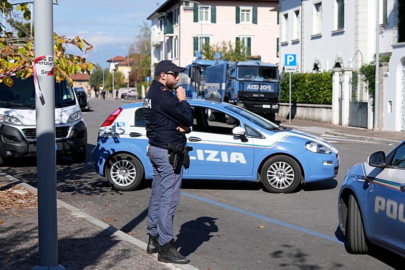 Police officers patrol in Udine, 14 October, 2025