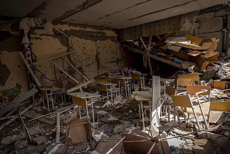 A school in the Zeleny Hai village in the Mykolaiv region of southern Ukraine, dated 13 March 2022.