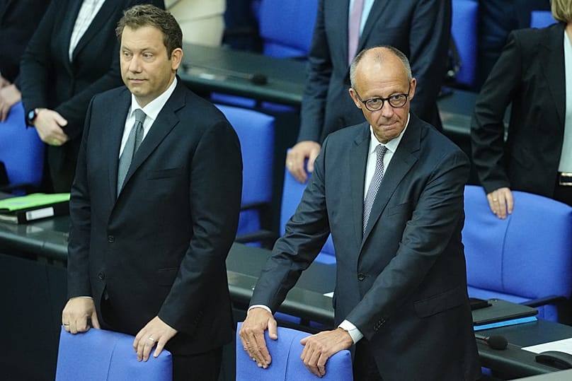 Finanzminister Lars Klingbeil (SPD) und Bundeskanzler Friedrich Merz (CDU), Bundestag, 8. September 2026