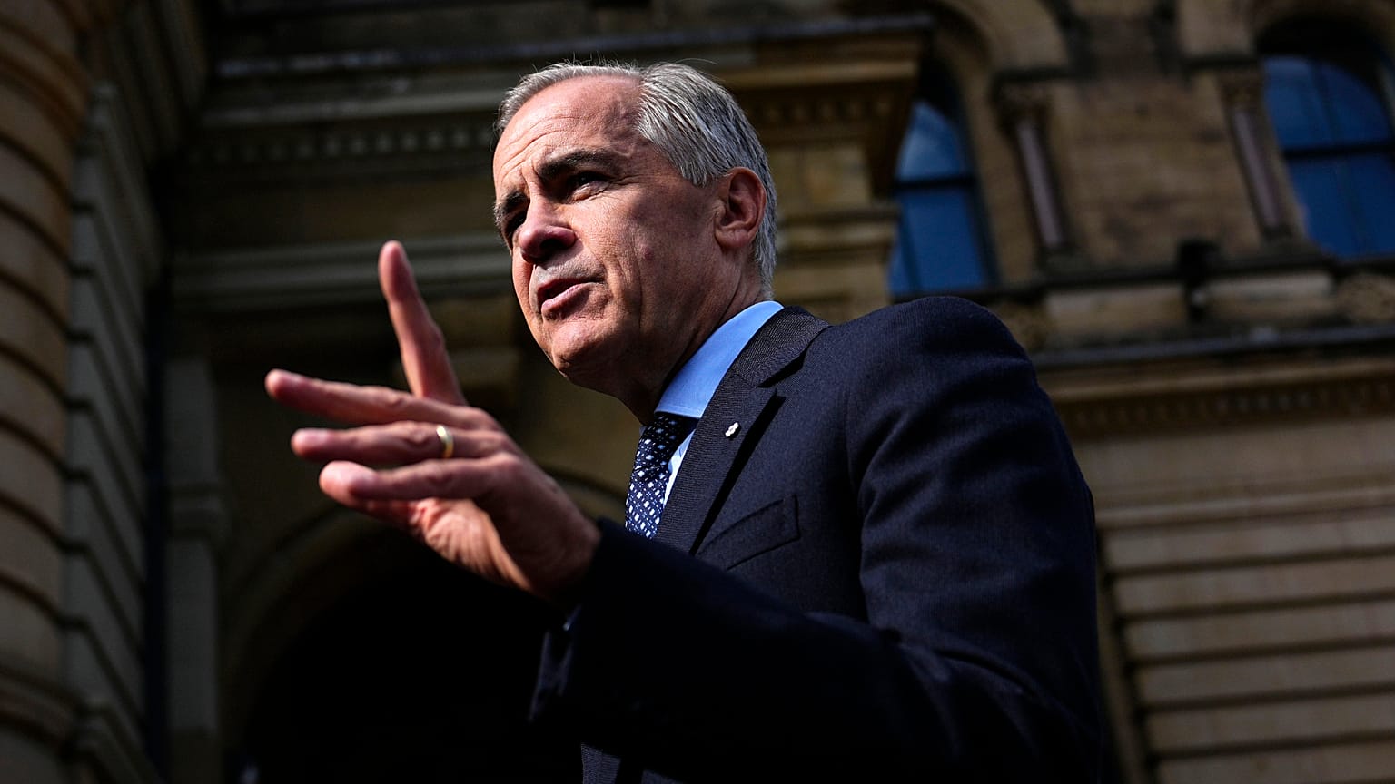 File - Canadian Prime Minister Mark Carney speaks with media as he arrives at the Office of the Prime Minister and Privy Council in Ottawa, on Tuesday, 1 Sept. 2026. 