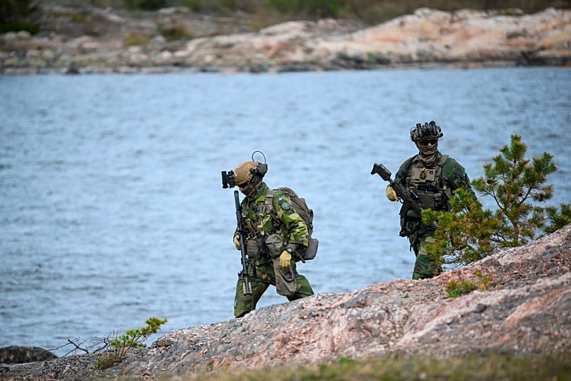 Swedish military personnel participating in Exercise Aurora 26 at Väddö Military Training Area in Stockholm, 5 May, 2026