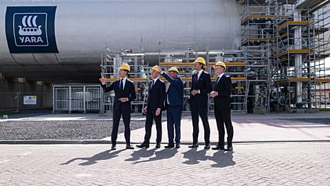 Wopke Hoekstra, European Commissioner for Climate, Net Zero and Clean Growth, second right, visits Yara Sluiskil, 7 September 2026