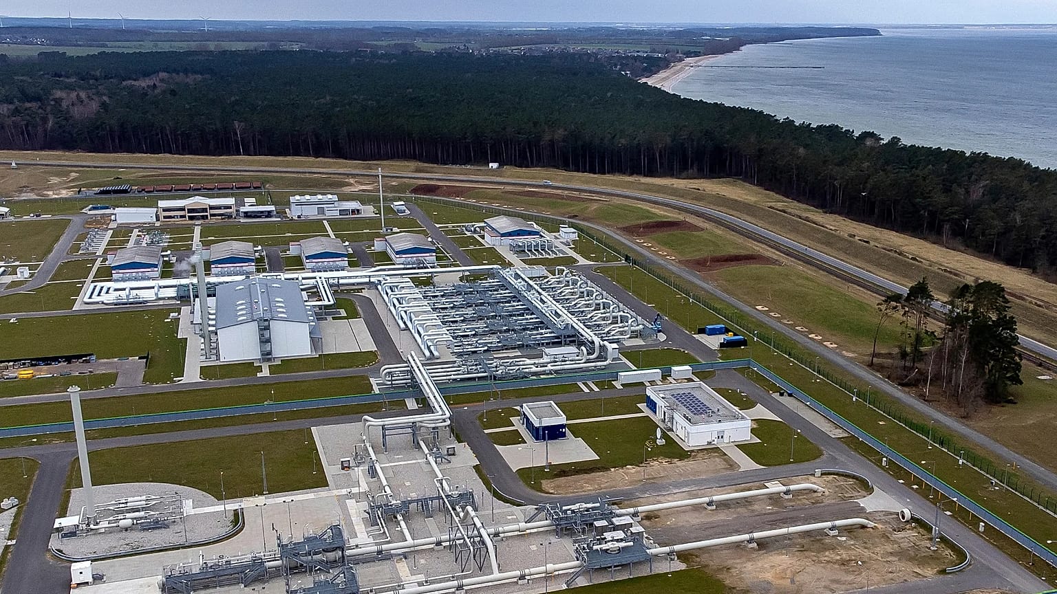 Pipes at the landfall facilities of the Nord Stream 2 gas pipeline in Lubmin, northern Germany.