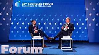 Jan Bolanowski z Euronews, i Filip Ivanović, wicepremier Czarnogóry podczas rozmowy na Forum Ekonomicznym w Karpaczu 2026 r.