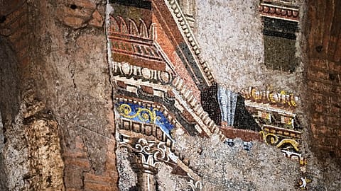 A restored 15-metre section of the ancient mosaic from the "La Città Dipinta" site, discovered in the late 1990s