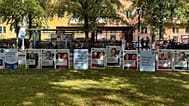 Posters of Swedish poitical parties ahead of September 13 election in central Stockholm, Sweden on September 9, 2026.