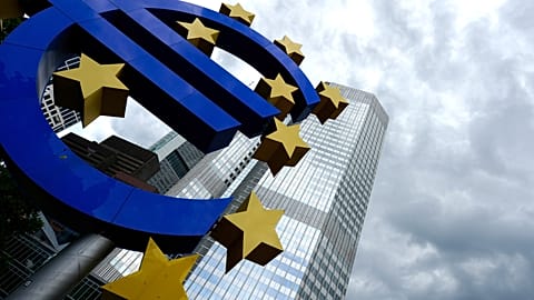 FILE. The Euro sculpture stands in front of the European Central Bank building in Frankfurt, Germany, June 2014
