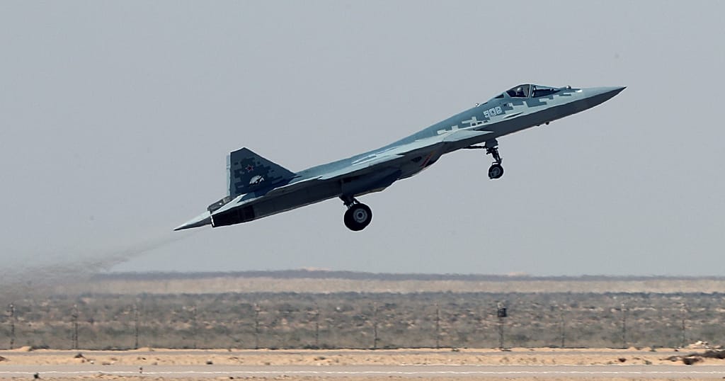 Fighter jets soar in the sky at Egypt's El Alamein air show