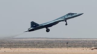 Fighter jets soar in the sky at Egypt's El Alamein air show