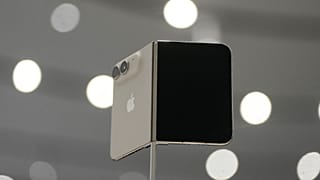The iPhone Duo is displayed during an announcement of new products on Wednesday