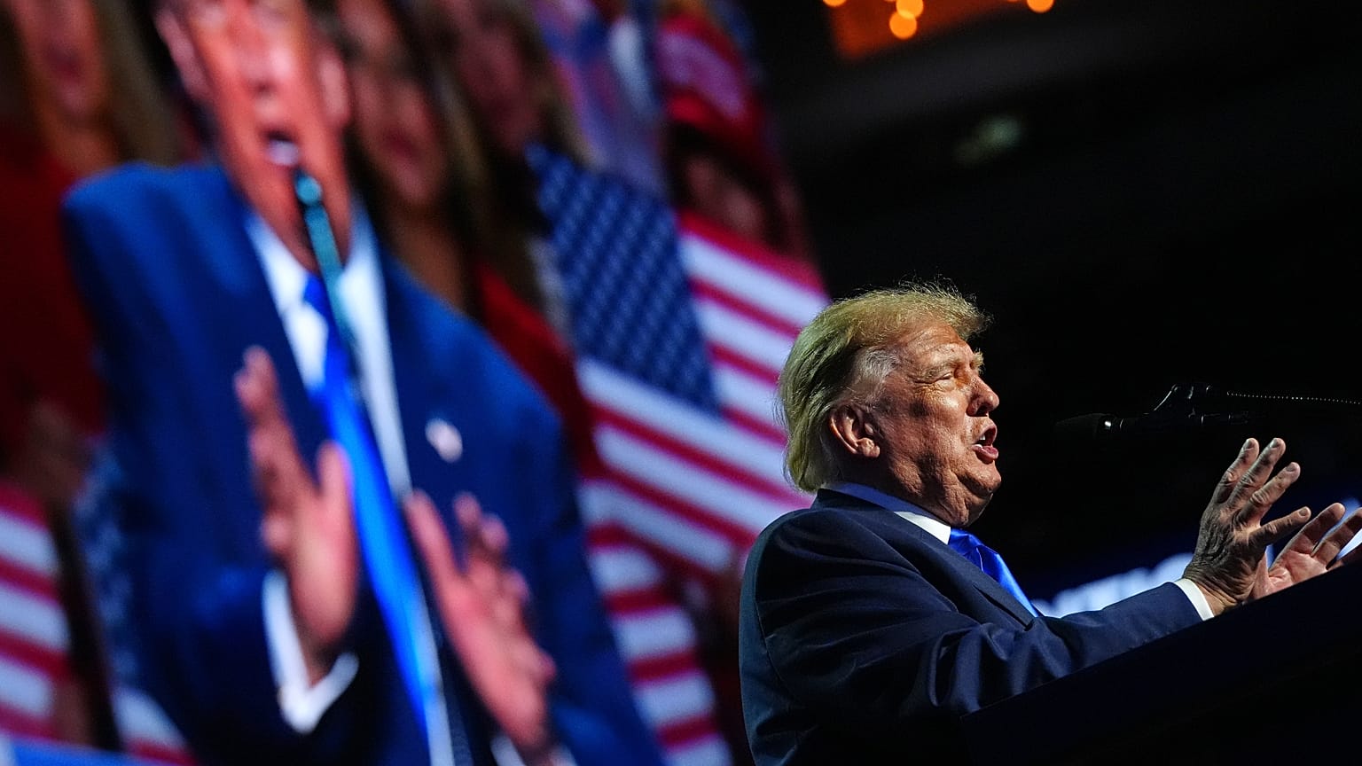Prezydent Donald Trump przemawia na konwencji Partii Republikańskiej 9 września 2026 roku w Dallas.