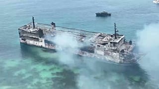 Philippine Coast Guard video shows remains of ferry MV June Aster after fire off Palawan, western Philippines, Thursday Sept. 10, 2026.