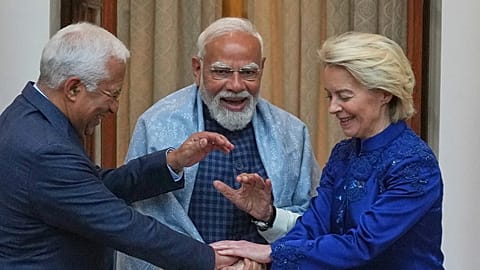 Indian Prime Minister Narendra Modi welcomes European Council President Antonio Costa and European Commission President Ursula von der Leyen to New Delhi, 27 Januar 2026.