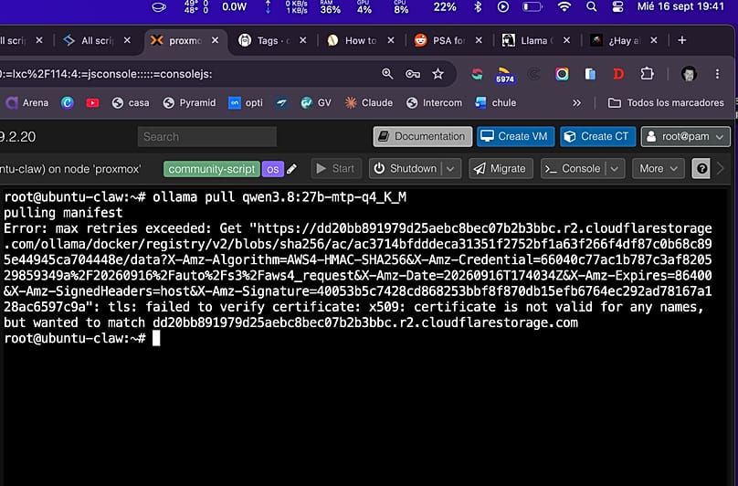 Request to download the model from Ollama, hosted on Cloudflare, failing at 19:41