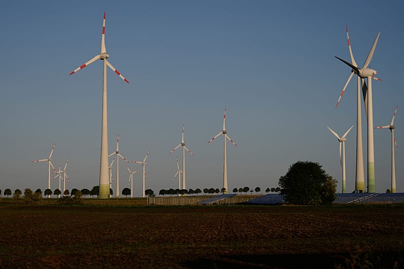 Wind turbines pictured near Halle, in Germany