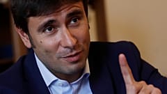 Italy's 5-Star Movement lawmaker Alessandro Di Battista answers questions during an interview with the Associated Press, in Rome, Tuesday, March 21, 2017