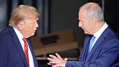 US President Donald Trump speaks with Irish Prime Minister Micheal Martin, right, as he leaves Farmleigh House, in Dublin, Saturday, Sept. 12, 2026