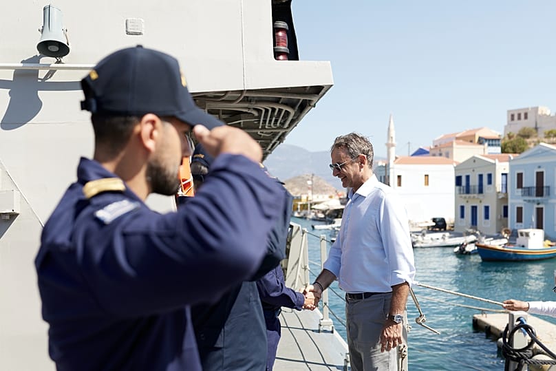 Ο Κυριάκος Μητσοτάκης στο Ταχύ Περιπολικό Κατευθυνόμενων Βλημάτων «Γρηγορόπουλος»