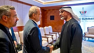 Sheikh Khaled meets Iran's President Pezeshkian in New Delhi, 12 September 2026.