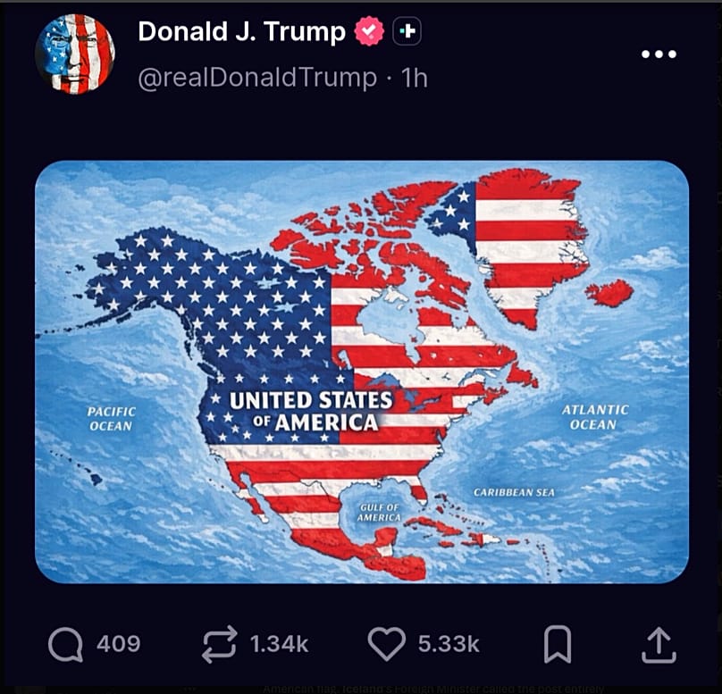 La carte publiée par Donald Trump sur son réseau Truth Social