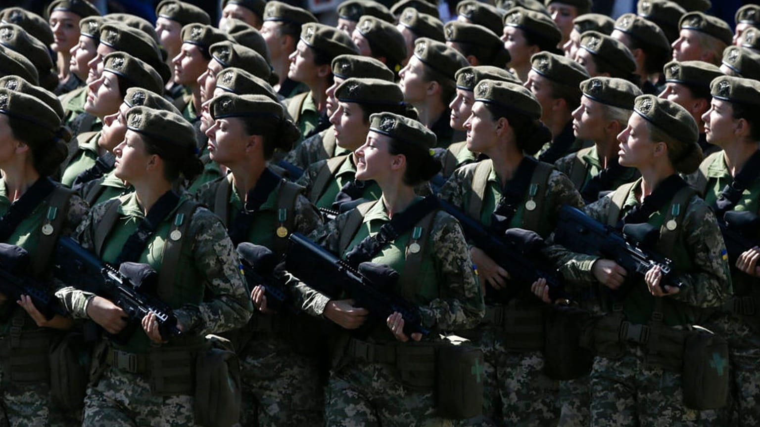 FILE: Ukrainian female soldiers march along main Khreshchatyk Street during a military parade to celebrate Independence Day in Kyiv, Ukraine, 24 August 2018.