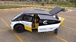 A solar-powered ambulance, known as Stella Juva, is tested on the roads of Narok County, Kenya.