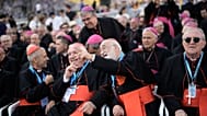 Cardinal Cristobal Lopez Romero, Archbishop of Rabat, center, chats with Cardinal Jean-Marc Aveline, Archbishop of Marseille, Spain, Jun 09, 2026
