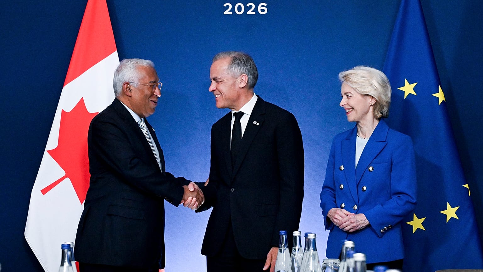  European Council President Antonio Costa, Canadian Prime Minister Mark Carney and European Commission President Ursula von der Leyen