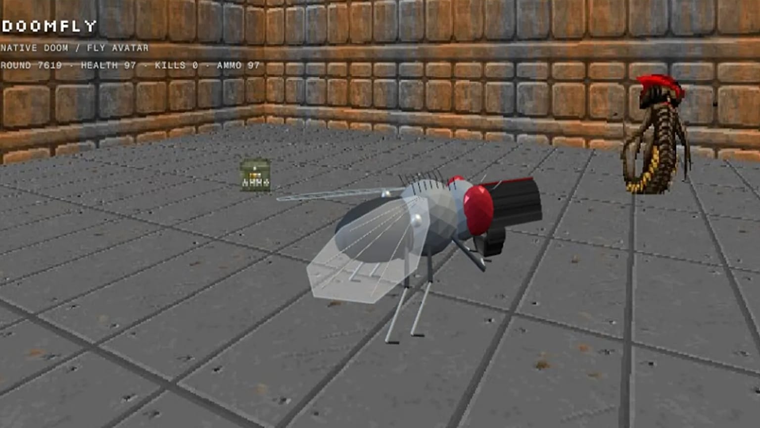 Doomfly adlı girişimde sanal meyve sineği Doom evrenine kondu.