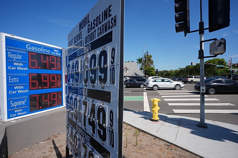 Gas prices are displayed in front of a gas station, Thursday, Sept. 10, 2026, in Carlsbad, Calif.