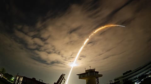 The Vega-C rocket lifts off from Europe's spaceport in Kourou, French Guiana, carrying the FLEX and Sentinel-3C satellites.