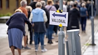 Voters queue at a polling station in Landskrona, Sweden, Sunday, Sept. 13, 2026.